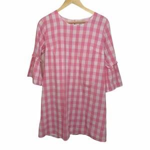 Aura Pink Plaid Bell Sleeve Shift Dress Size‎ Medium